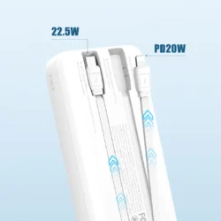 ⁦باوربانك 20 الف ملي امبير شحن سريع بكيبلات مبنية⁩ - الصورة ⁦3⁩