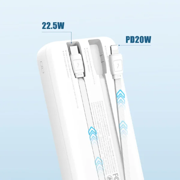 ⁦باوربانك 20 الف ملي امبير شحن سريع بكيبلات مبنية⁩ - الصورة ⁦3⁩